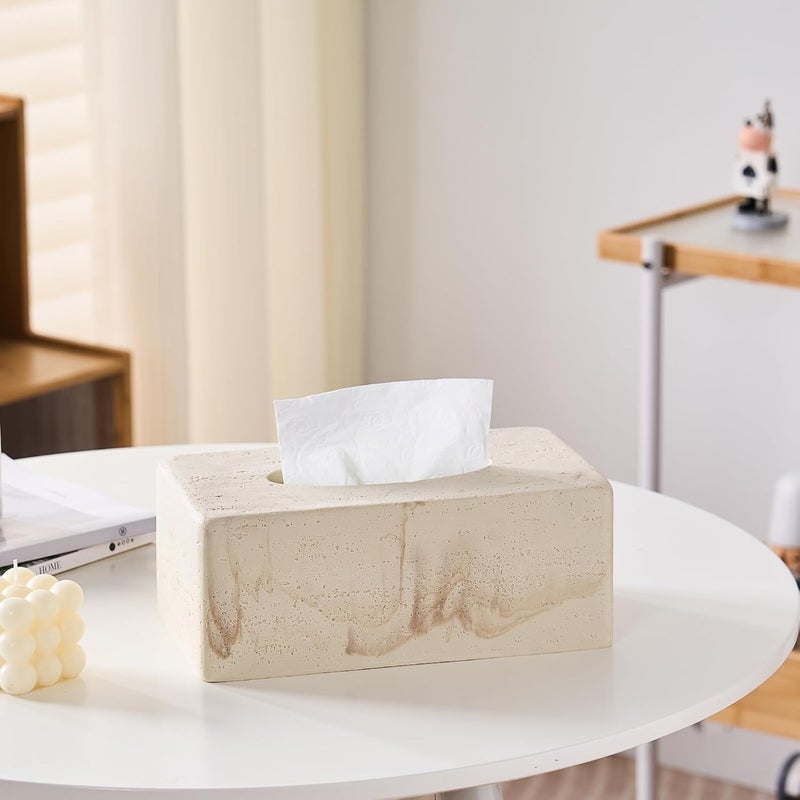 Polytree Natural Travertine Textures Tissue Box Cover Rectangular (Only Suitable for Standard Sized Tissue Box) for Decor,Resin Tissue Box for Bathroom Countertop,Bedside,Office（Made of Resin, Height of 4 in - Image 3